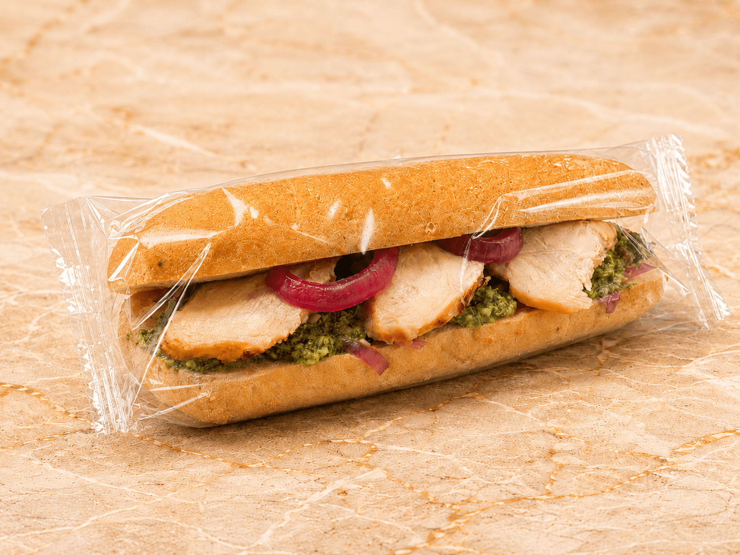 Gluten free sourdough sandwich with chicken basil paste